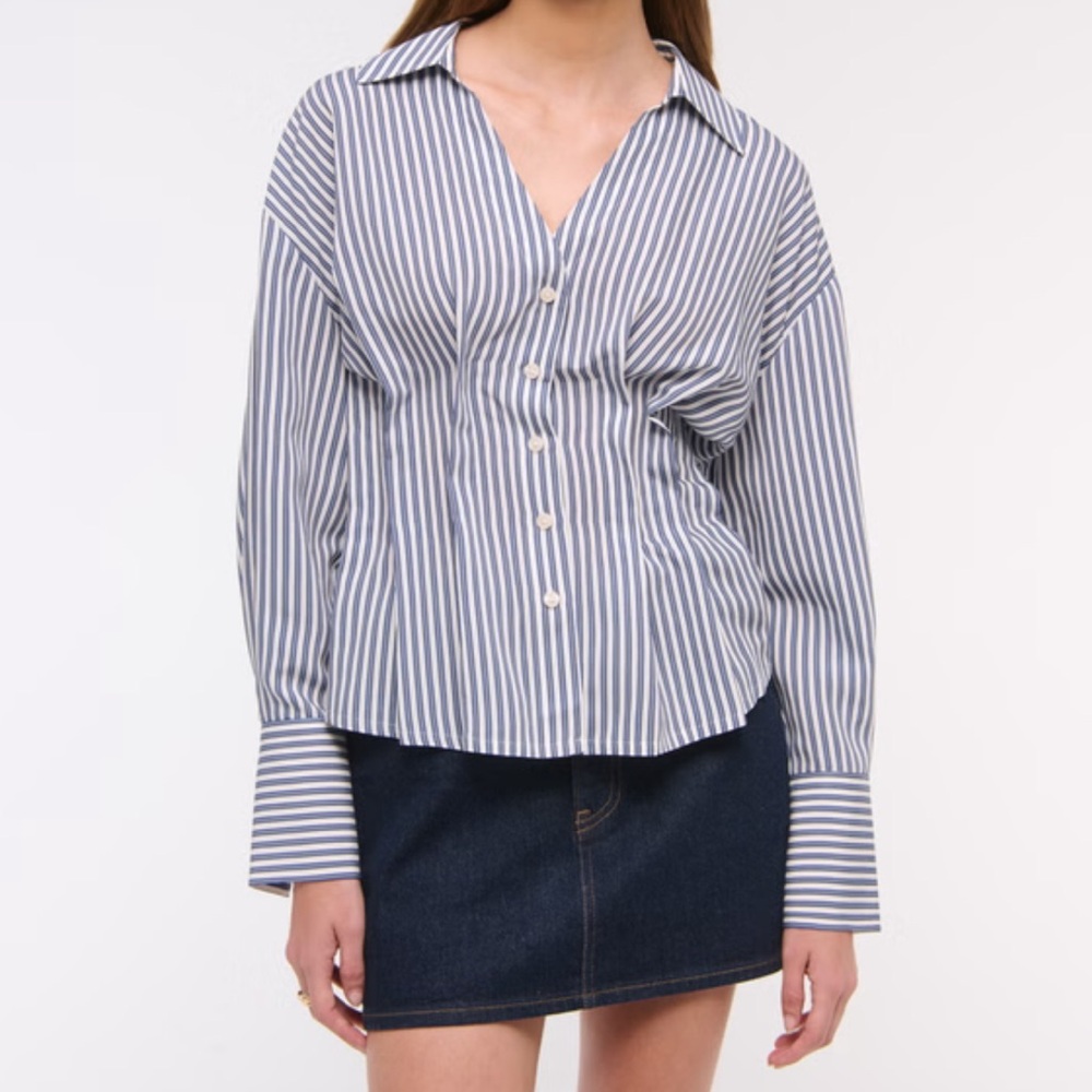 Abercrombie & Fitch Womens Small Blue White Striped Long Sleeve Wide Cuff Shirt